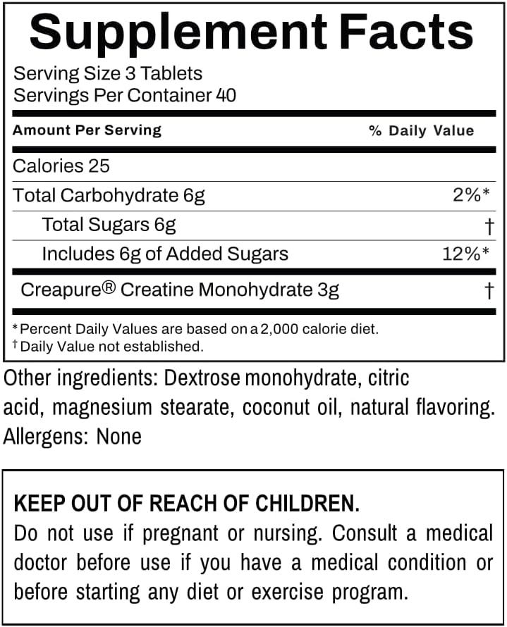 M2G Nutrition Creapure Creatine Chewable Tabs - 120 Natural Lemon Flavor Tabs