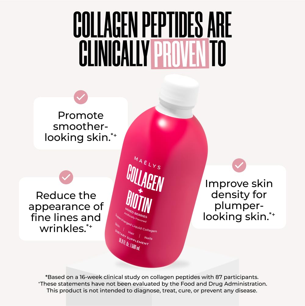 MAELYS MAËLYS Super Charged Liquid Collagen with Biotin for Hair, Skin, Nails - Hydrolyzed Peptides Supplement
