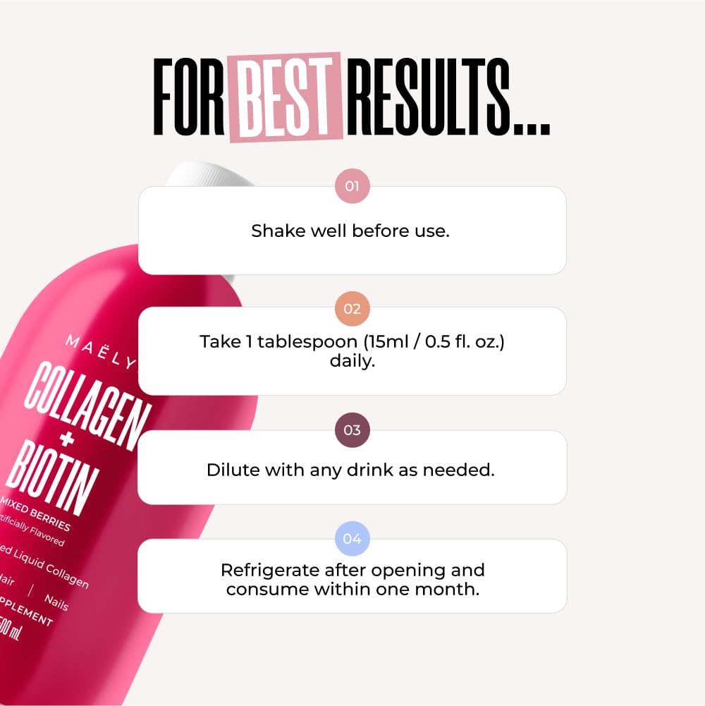 MAELYS MAËLYS Super Charged Liquid Collagen with Biotin for Hair, Skin, Nails - Hydrolyzed Peptides Supplement