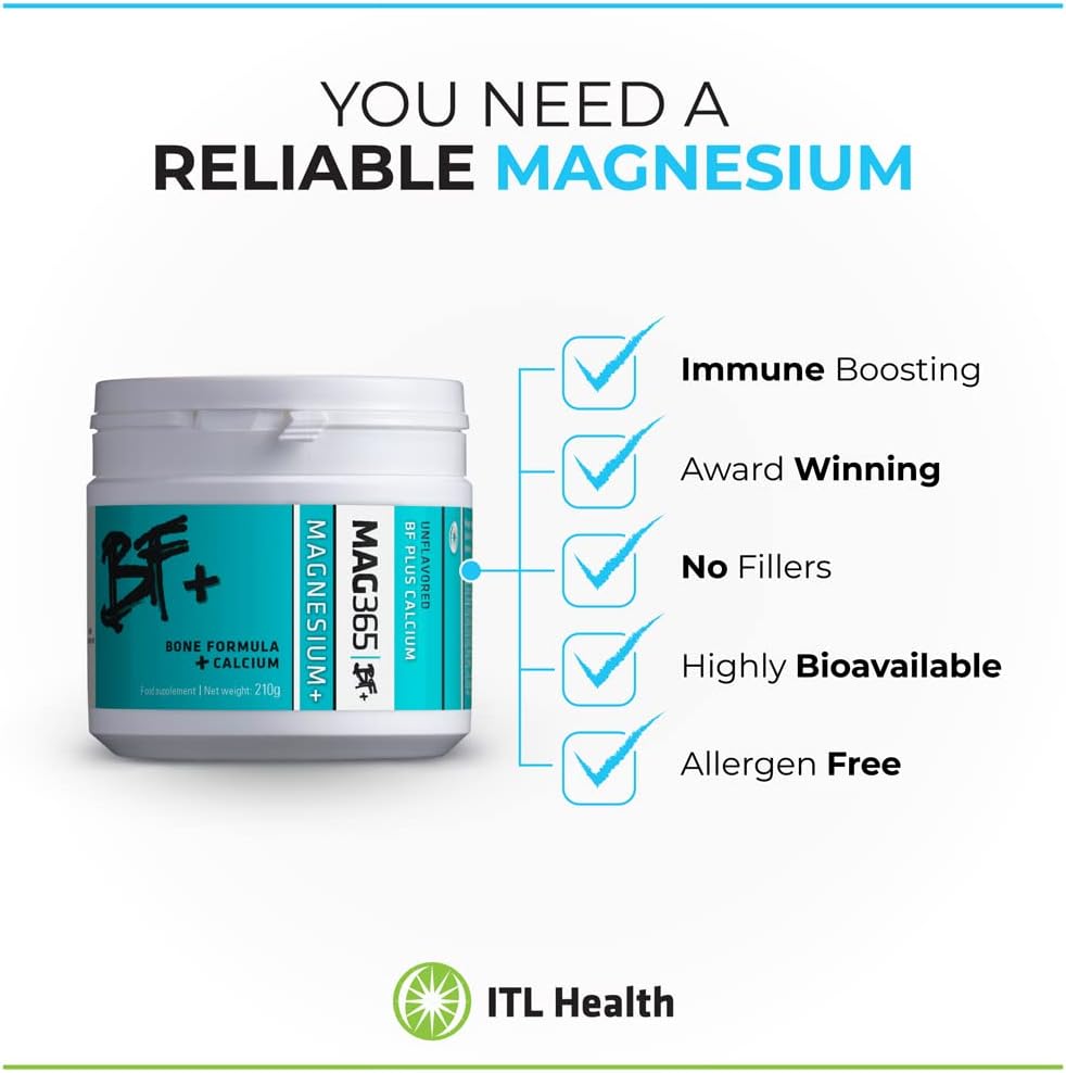 MAG365 ITL Health BF Plus Calcium - Ionic Magnesium Citrate Powder with Vitamin K2 D3 - Natural Citrus Flavor - Bone Support Formula