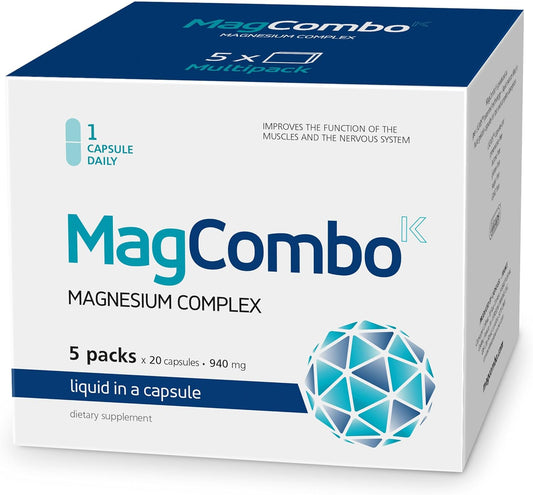 MagCombo - Concentrated Pure Magnesium Supplement with Special Oil Formula for Maximum Absorption, Enriched with Vitamins B2, B6, B12, and C, 1 Capsule Daily