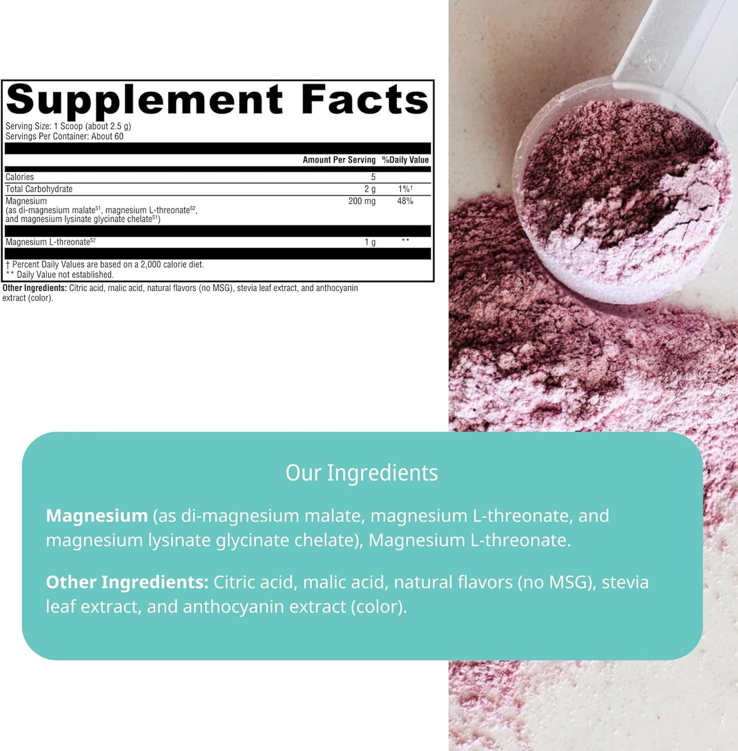 Magdalena's Wellena Brainy Mag: Magnesium L-Threonate Supplement, Mixed Berry Flavor - 60 Servings