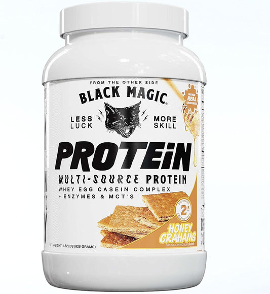 Magician Black Magic Multi-Source Protein Powder - Whey, Egg, Casein Complex with Enzymes & MCT's, Keto Friendly, Low Sugar, Pre/Post Workout, Honey Graham Crackers Flavor, 24g, 2 LB Pack of 1