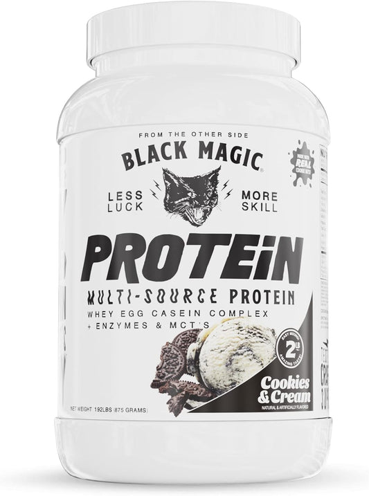 Magician Black Magic Protein Blend - Whey, Egg, Casein with Enzymes & MCT's Cookies and Cream Flavor 24g 2 LB, Keto-Friendly
