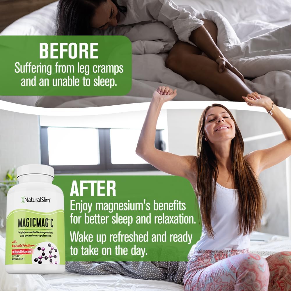 MagicMag C Magnesium Citrate Supplement - 100 Capsules for Sleep, Heart Health, Muscle Cramps - Gluten-Free Formula - NaturalSlim Potassium Magnesium