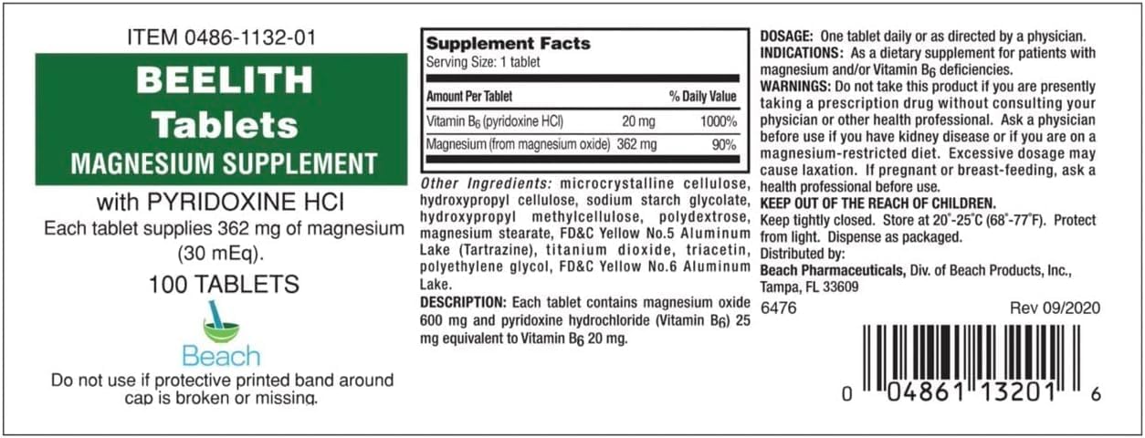 Magnesium and Pyridoxine Hcl Supplement Tablets - 3 Pack of 100 Tabs