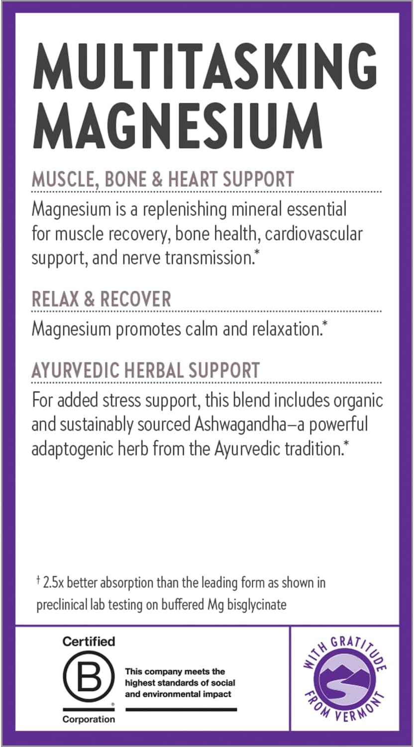 Magnesium + Ashwagandha Supplement 325mg - Promotes Calm & Relaxation, Muscle Recovery, Heart & Bone Health - High Absorption Formula - 30ct