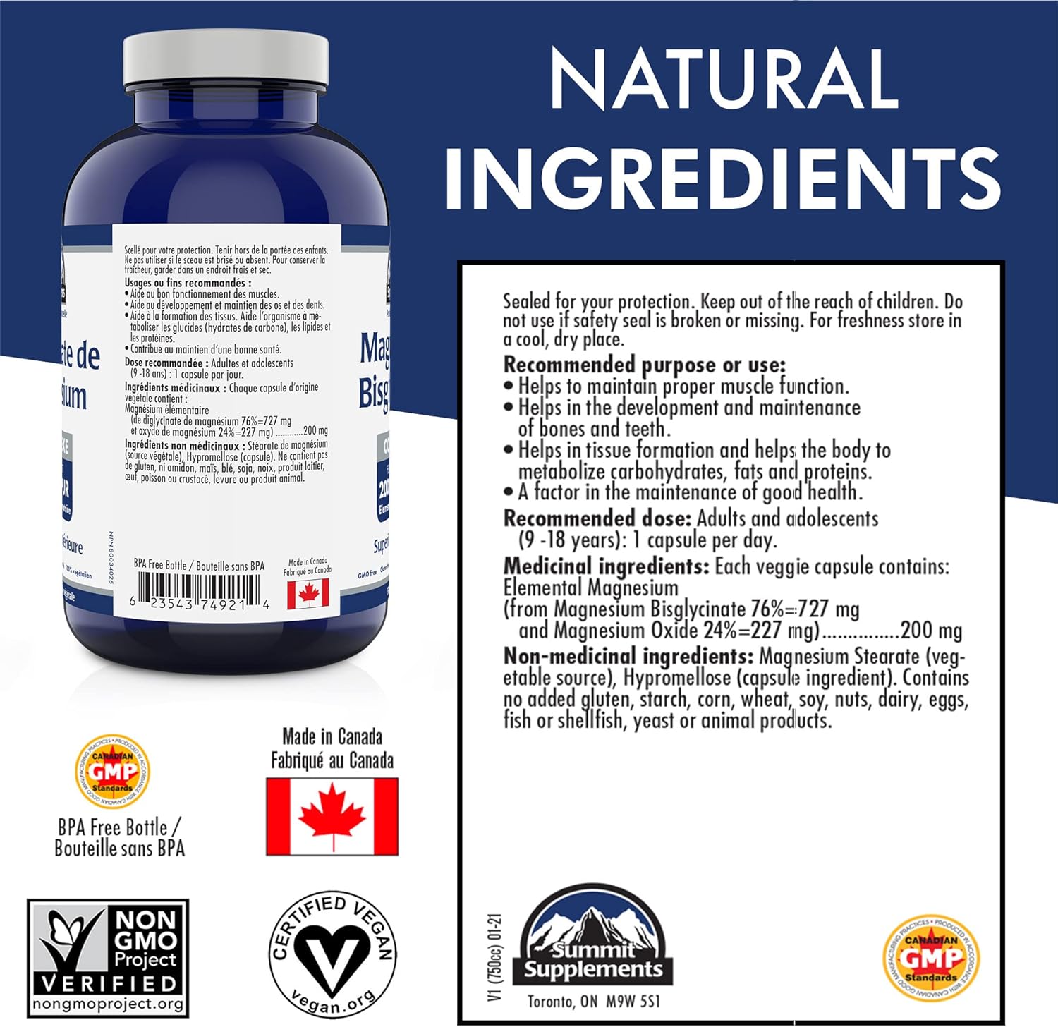 Magnesium Bisglycinate Complex 200mg - 390 Veggie Caps - Supports Bone Health, Muscle Function, and Tissue Formation