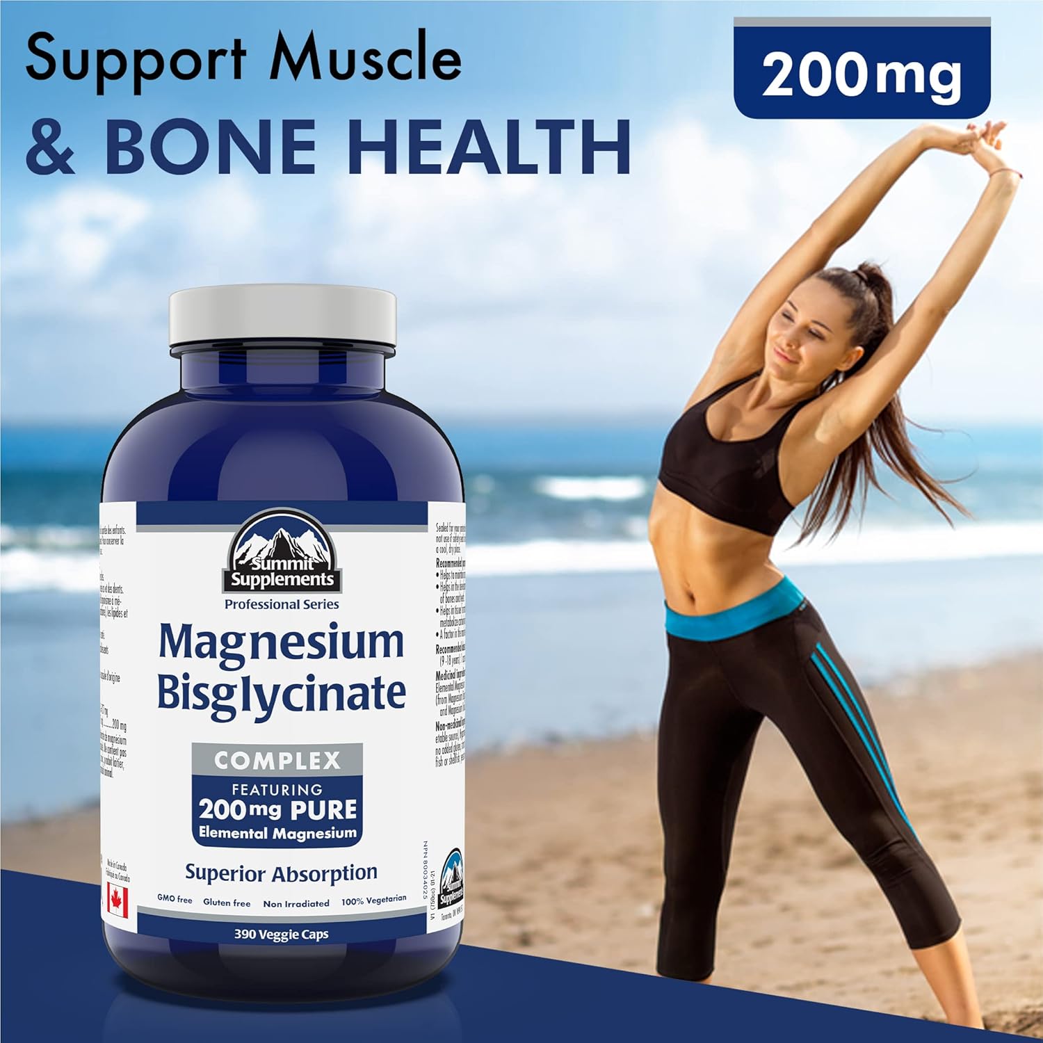Magnesium Bisglycinate Complex 200mg - 390 Veggie Caps - Supports Bone Health, Muscle Function, and Tissue Formation