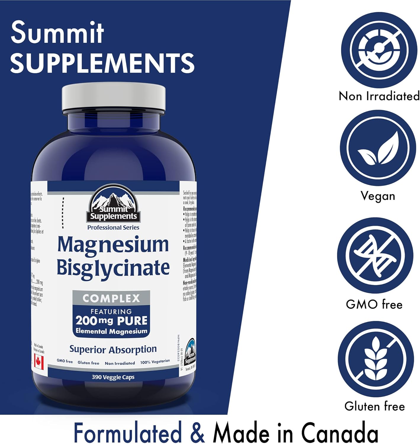 Magnesium Bisglycinate Complex 200mg - 390 Veggie Caps - Supports Bone Health, Muscle Function, and Tissue Formation