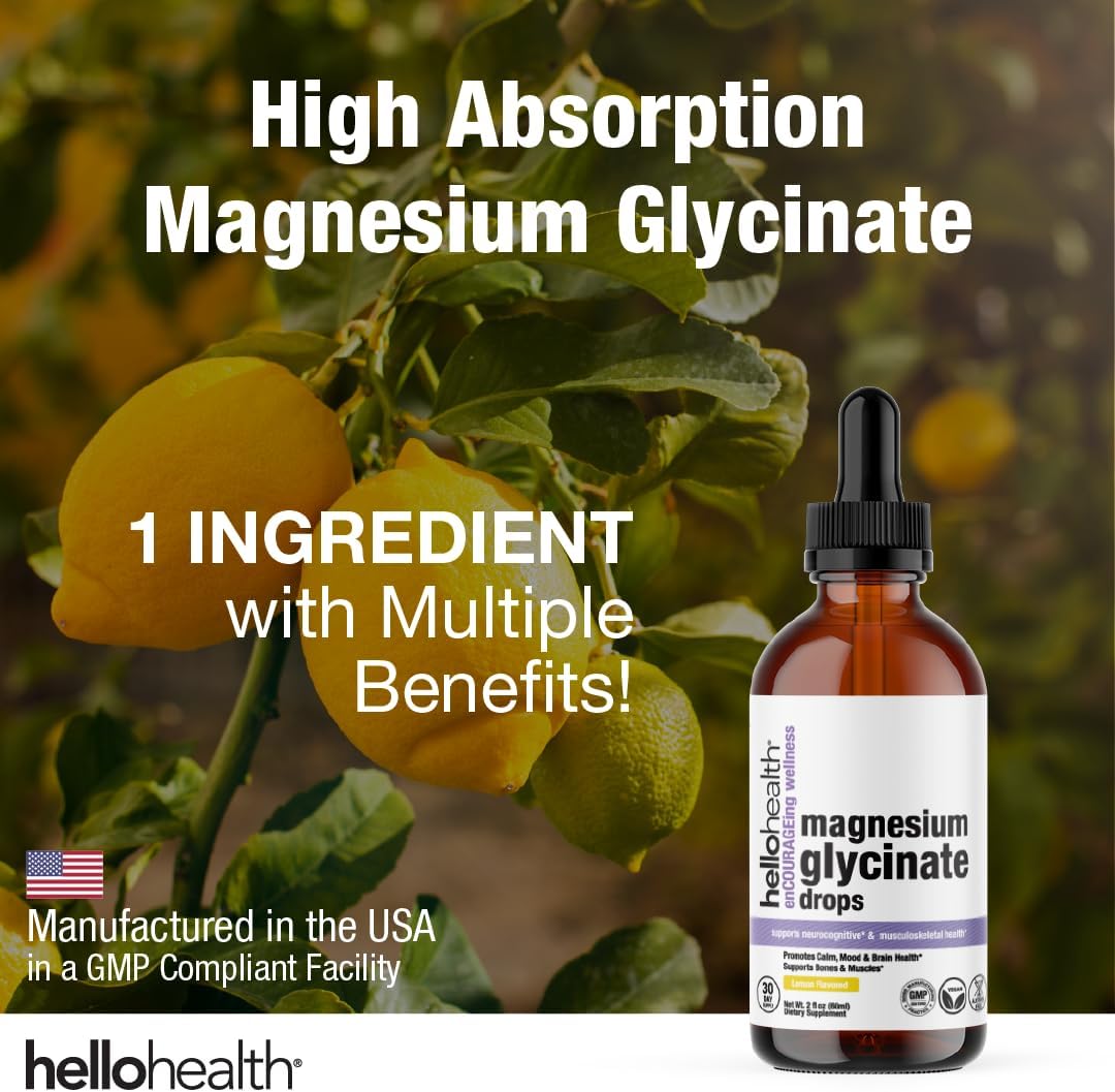Magnesium Bisglycinate Liquid Supplement for Natural Calm & Joint Support - Lemon Flavor - 100 mg - Women, Men, Kids - Muscle Recovery - 30 Days