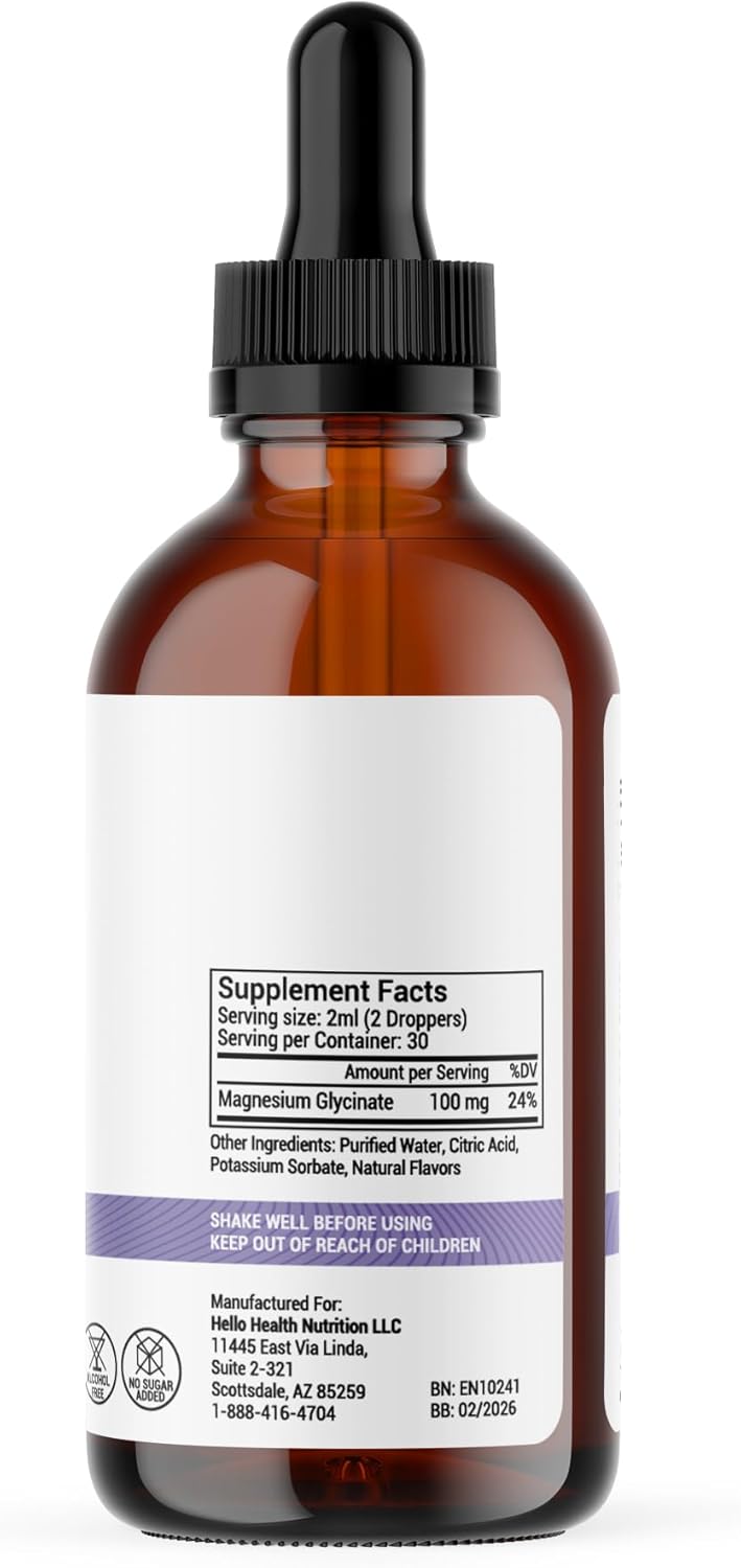 Magnesium Bisglycinate Liquid Supplement for Natural Calm & Joint Support - Lemon Flavor - 100 mg - Women, Men, Kids - Muscle Recovery - 30 Days