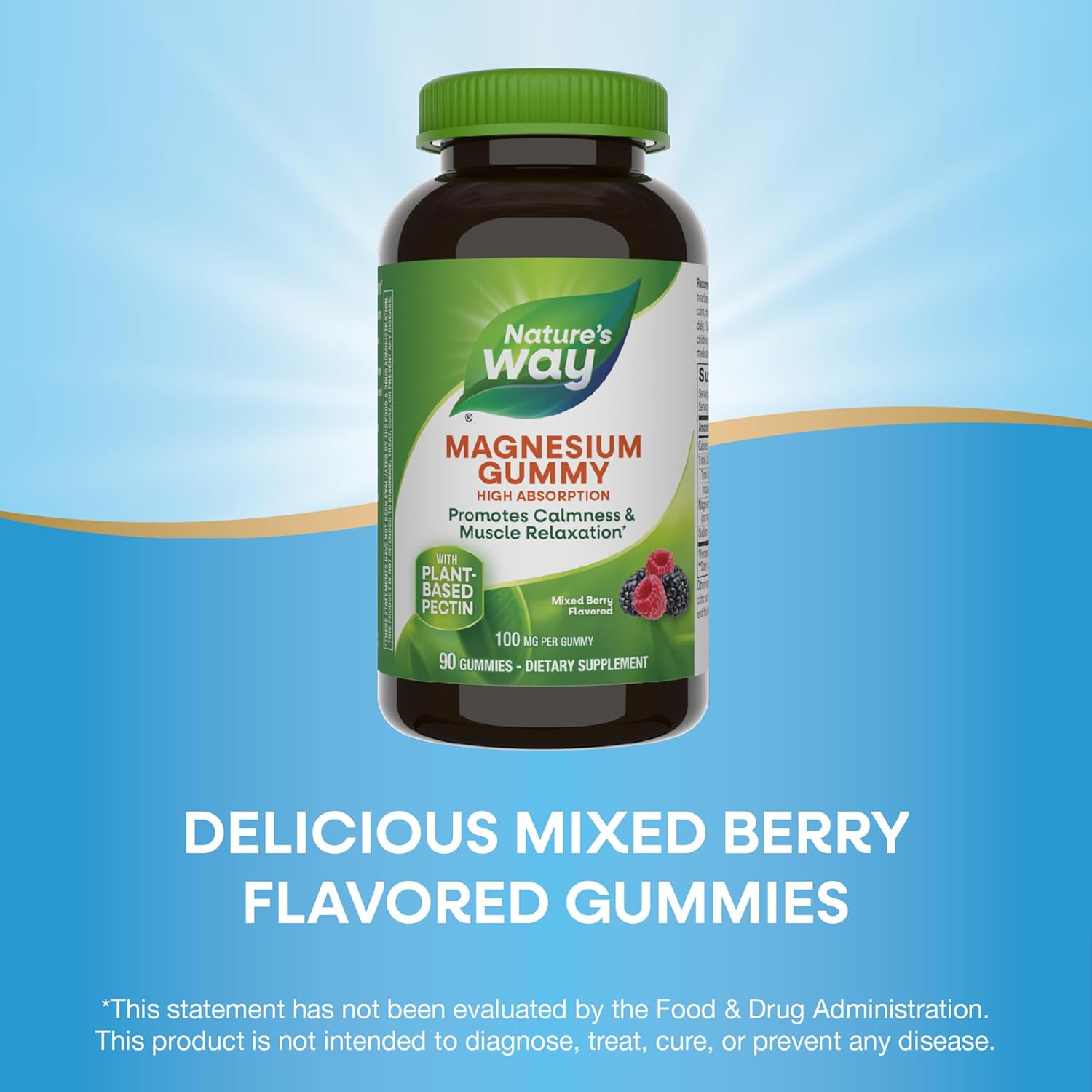 Magnesium Citrate Gummies for Calmness, Raspberry and Blackberry Flavor, 90 Gummies by Nature's Way
