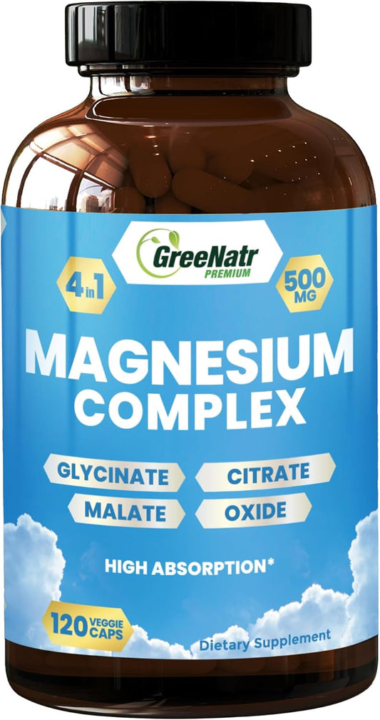 Magnesium Complex Supplement with Glycinate, Citrate, Malate & Oxide - Tablets for Digestion, Sleep, Heart Health, & Energy - 120 CountMagnesium Vitamins