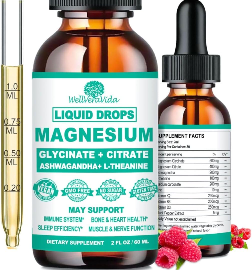 Magnesium Glycinate Complex Supplement with Vitamin D3, K2, B6, Ashwagandha, and L-Theanine for Immune, Sleep, Mood, and Nerve Health