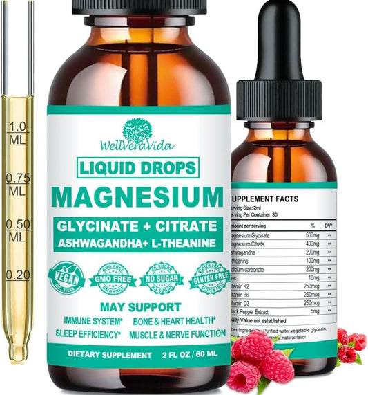 Magnesium Glycinate Complex Supplement with Vitamin D3, K2, B6, Ashwagandha, and L-Theanine for Immune, Sleep, Mood, and Nerve Health