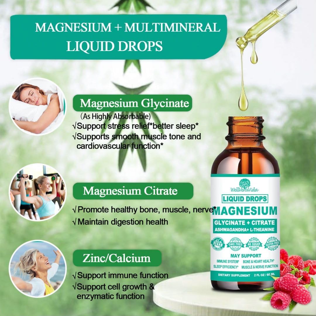 Magnesium Glycinate Complex Supplement with Vitamin D3, K2, B6, Ashwagandha, and L-Theanine for Immune, Sleep, Mood, and Nerve Health