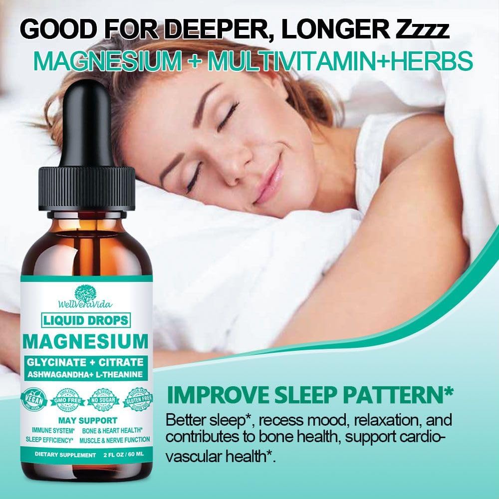 Magnesium Glycinate Complex Supplement with Vitamin D3, K2, B6, Ashwagandha, and L-Theanine for Immune, Sleep, Mood, and Nerve Health