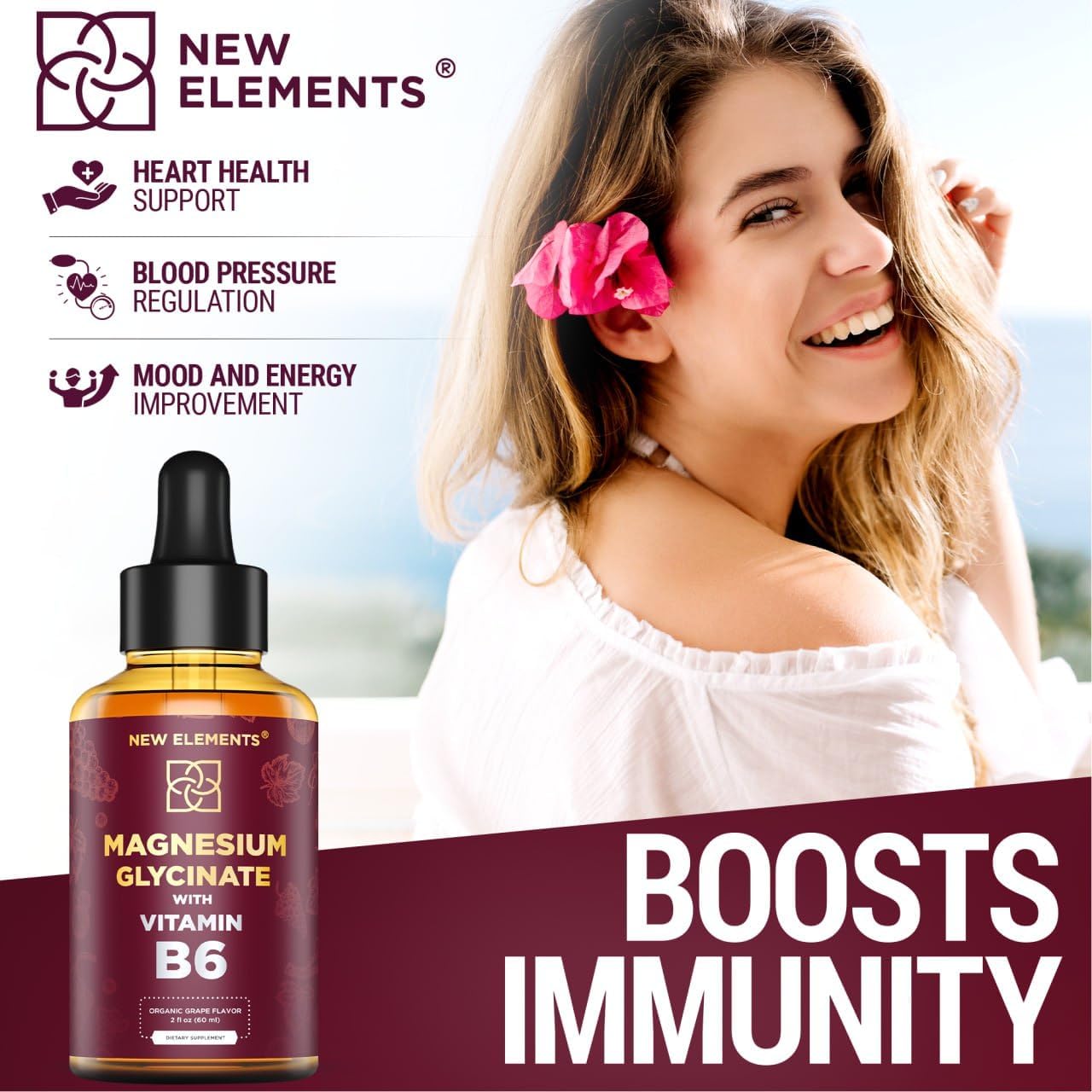 Magnesium Glycinate Drops with Vitamin B6 - 500mg & 100mg Magnesium Supplement for Stress Relief, Sleep, Muscle & Heart Support - Non-GMO, Gluten-Free, Natural & Vegan