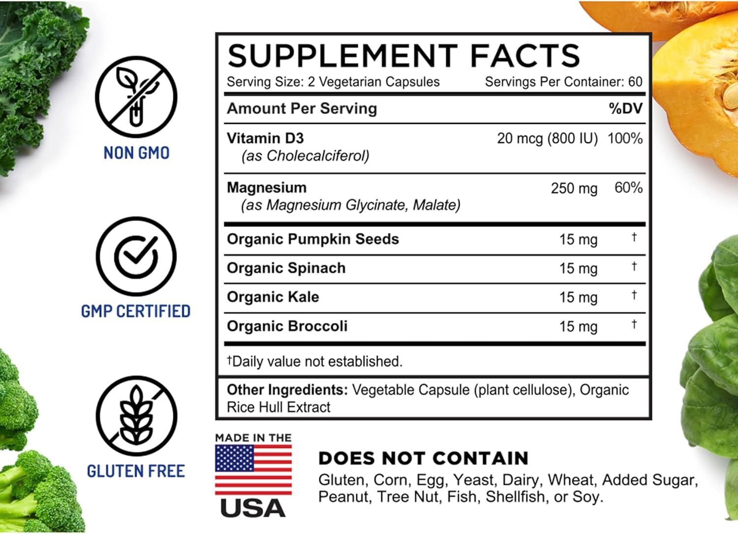 Magnesium Glycinate & Malate Complex with Vitamin D3 - Chelated for Absorption - Vegetarian Capsules for Bone, Nerve, Muscle Health - 120 Count