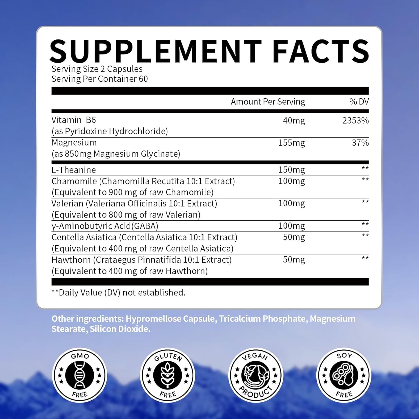 Magnesium Glycinate Supplement with L-Theanine, Chamomile & GABA for Sleep & Relaxation - Vegan, High-Absorption, 120 Capsules for Men & Women