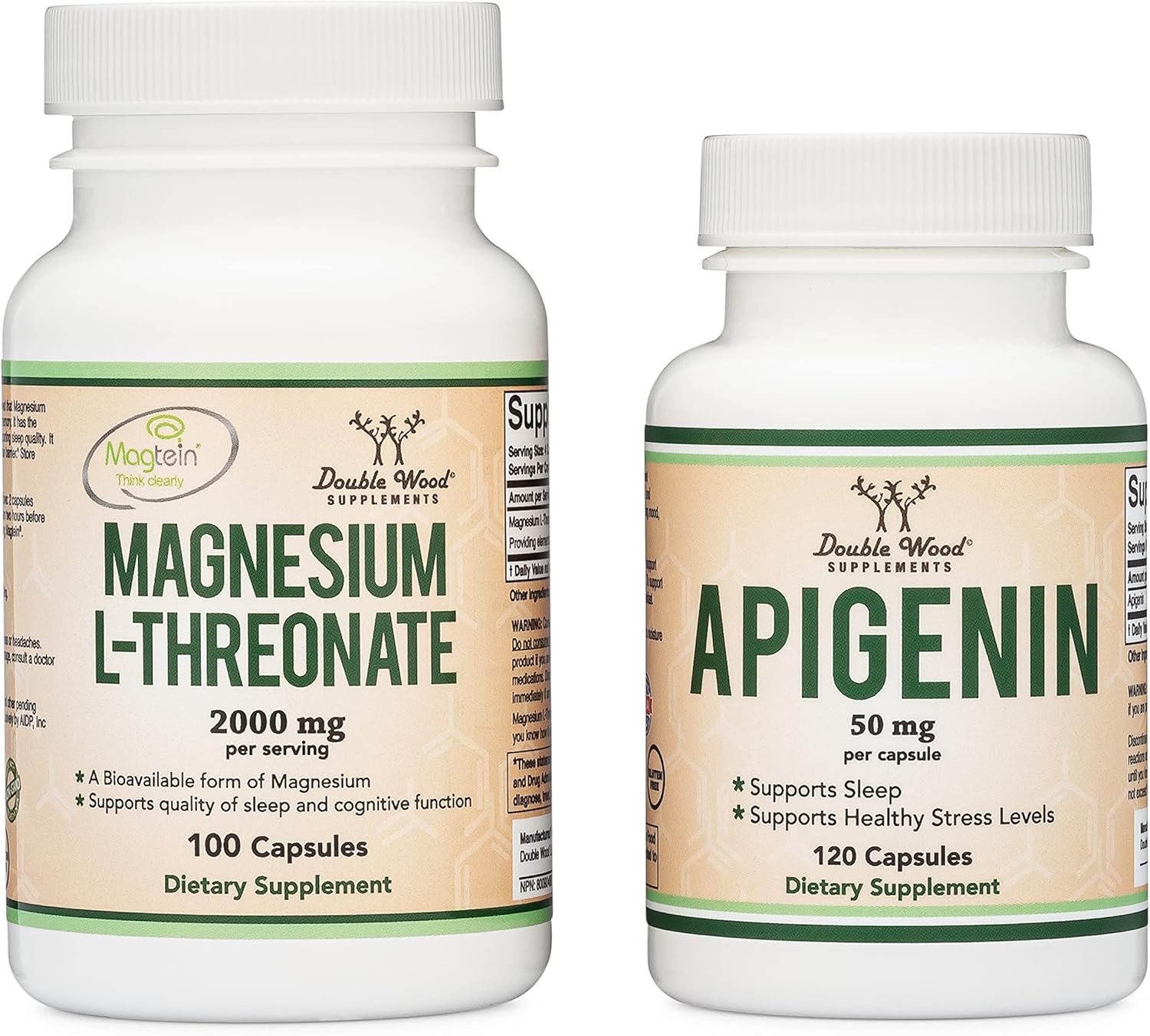 Magnesium L-Threonate and Apigenin Sleep Health Bundle - 100 Count and 120 Count