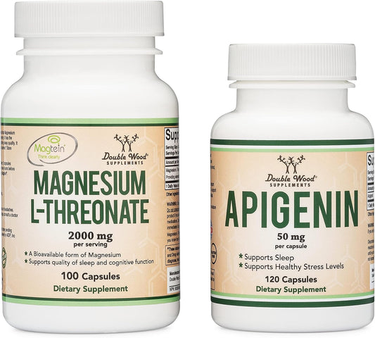 Magnesium L-Threonate and Apigenin Sleep Health Bundle - 100 Count and 120 Count
