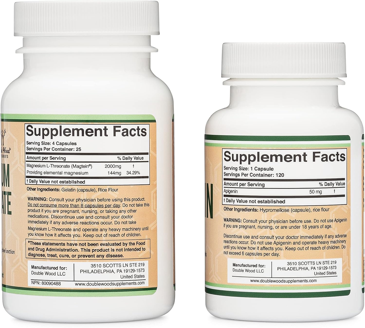 Magnesium L-Threonate and Apigenin Sleep Health Bundle - 100 Count and 120 Count