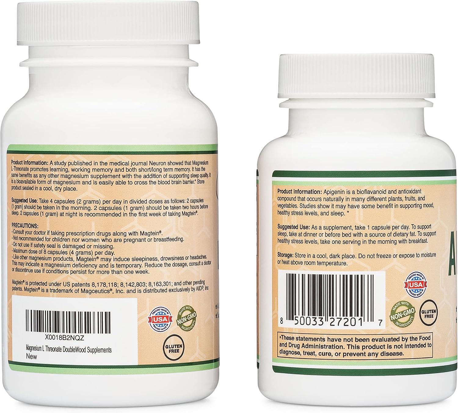Magnesium L-Threonate and Apigenin Sleep Health Bundle - 100 Count and 120 Count