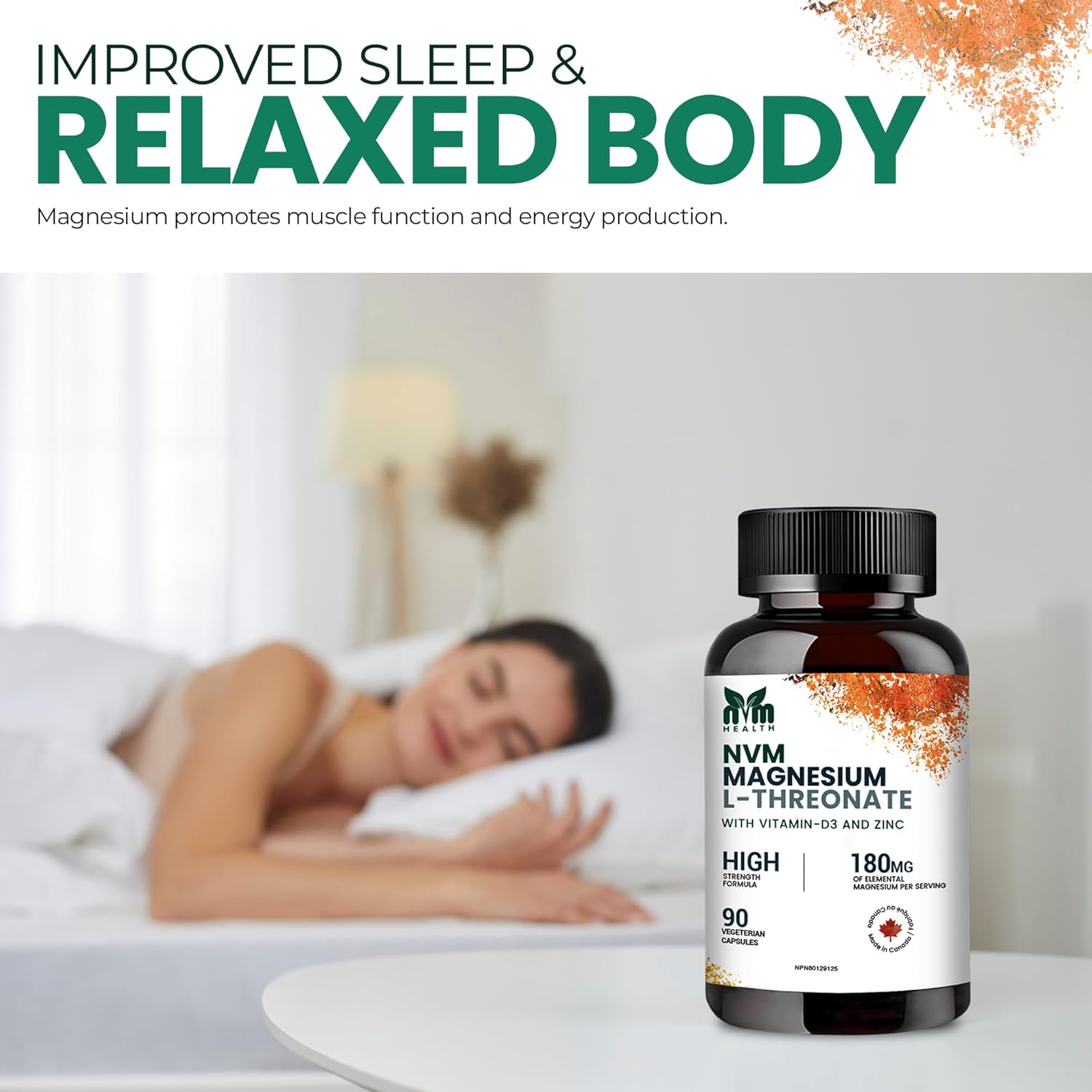 Magnesium L-Threonate with Vitamin D3, Zinc for Sleep & Immune Support - 90 Vegetarian Capsules | Gluten-Free, Non-GMO