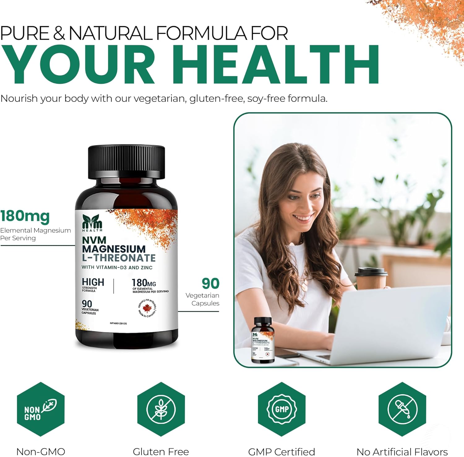 Magnesium L-Threonate with Vitamin D3, Zinc for Sleep & Immune Support - 90 Vegetarian Capsules | Gluten-Free, Non-GMO