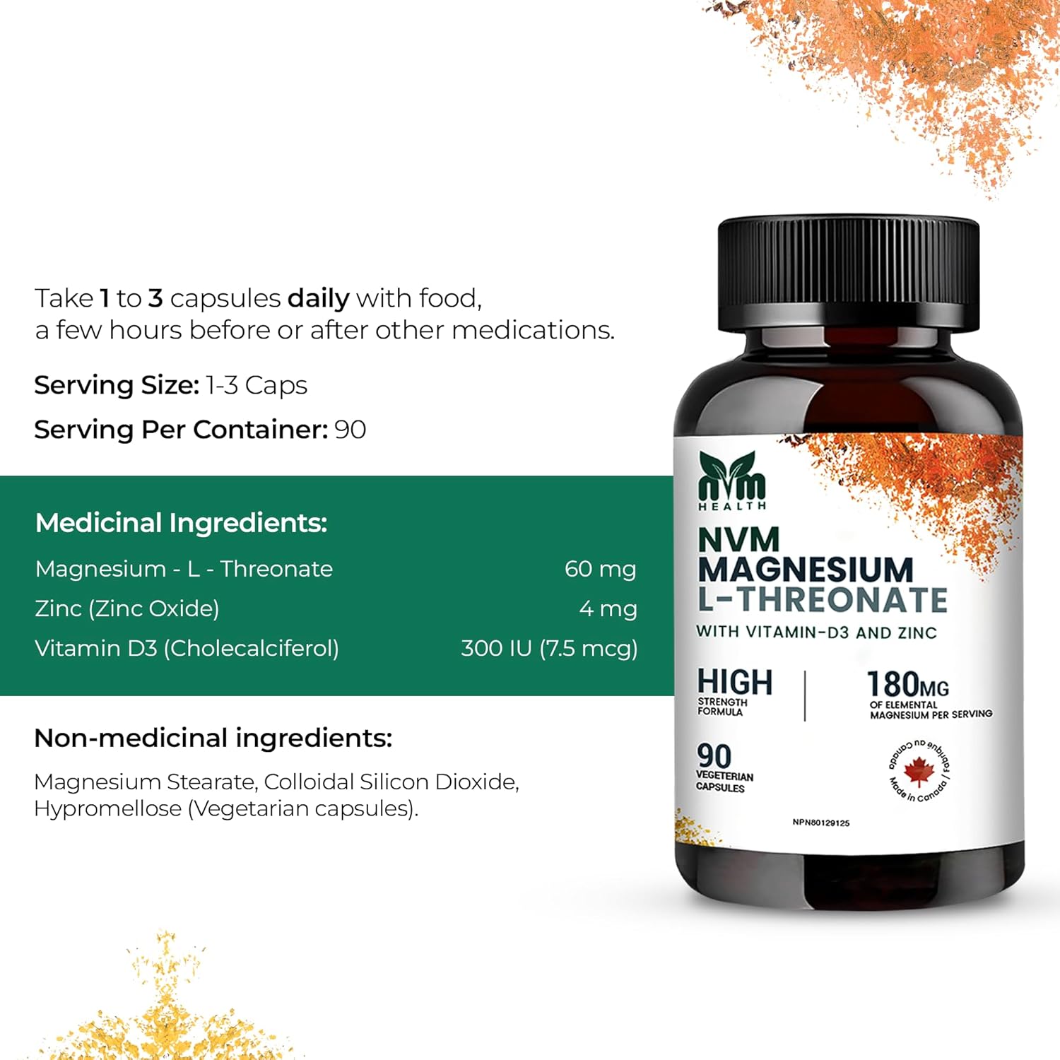 Magnesium L-Threonate with Vitamin D3, Zinc for Sleep & Immune Support - 90 Vegetarian Capsules | Gluten-Free, Non-GMO