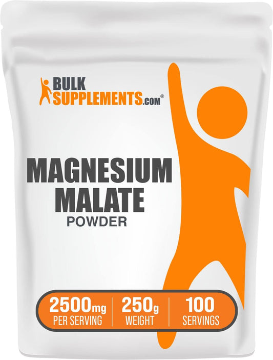 Magnesium Malate Powder 250g (8.8 oz) - Pure & Gluten Free Supplement, 400mg Magnesium per Serving - Bulk Size Pack of 1