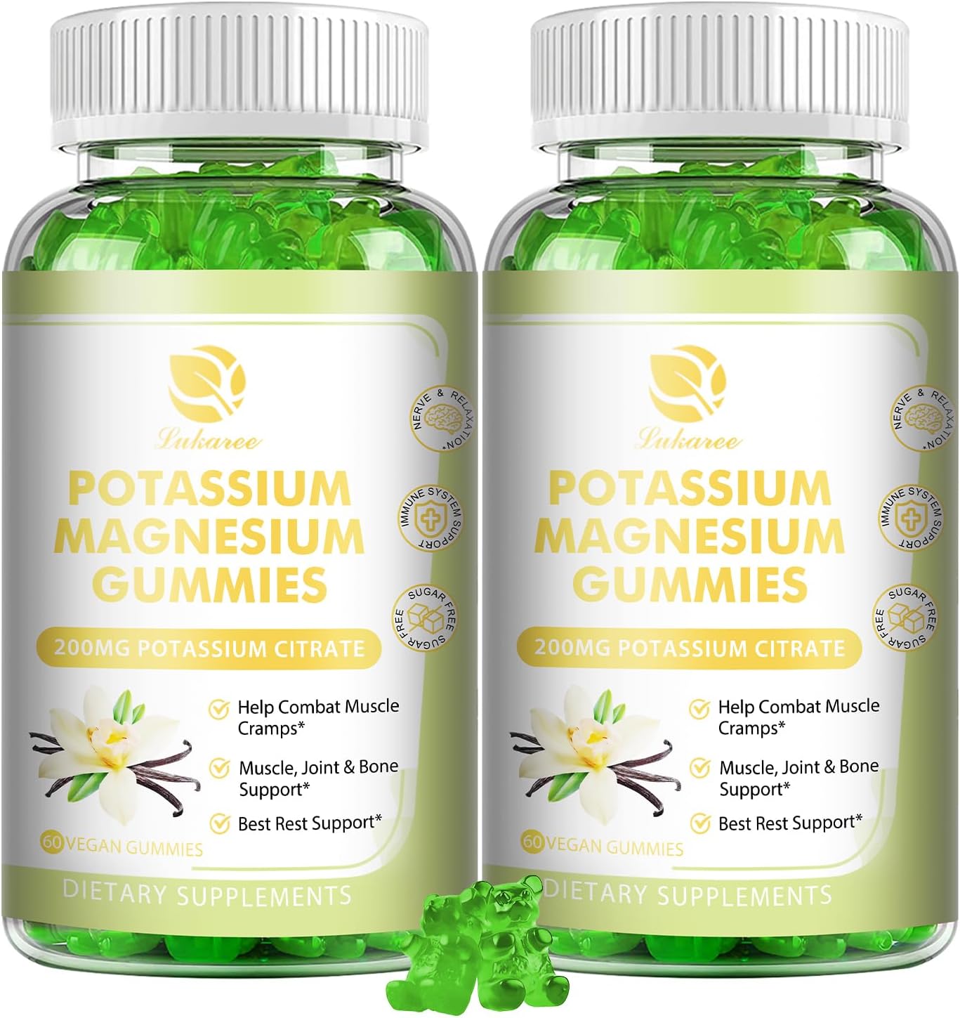 Magnesium Potassium Supplement Gummies with Omega 3, B6, D3, K2 & Calcium - 120 Gummies for Sleep, Leg Cramps & Muscle Relaxation