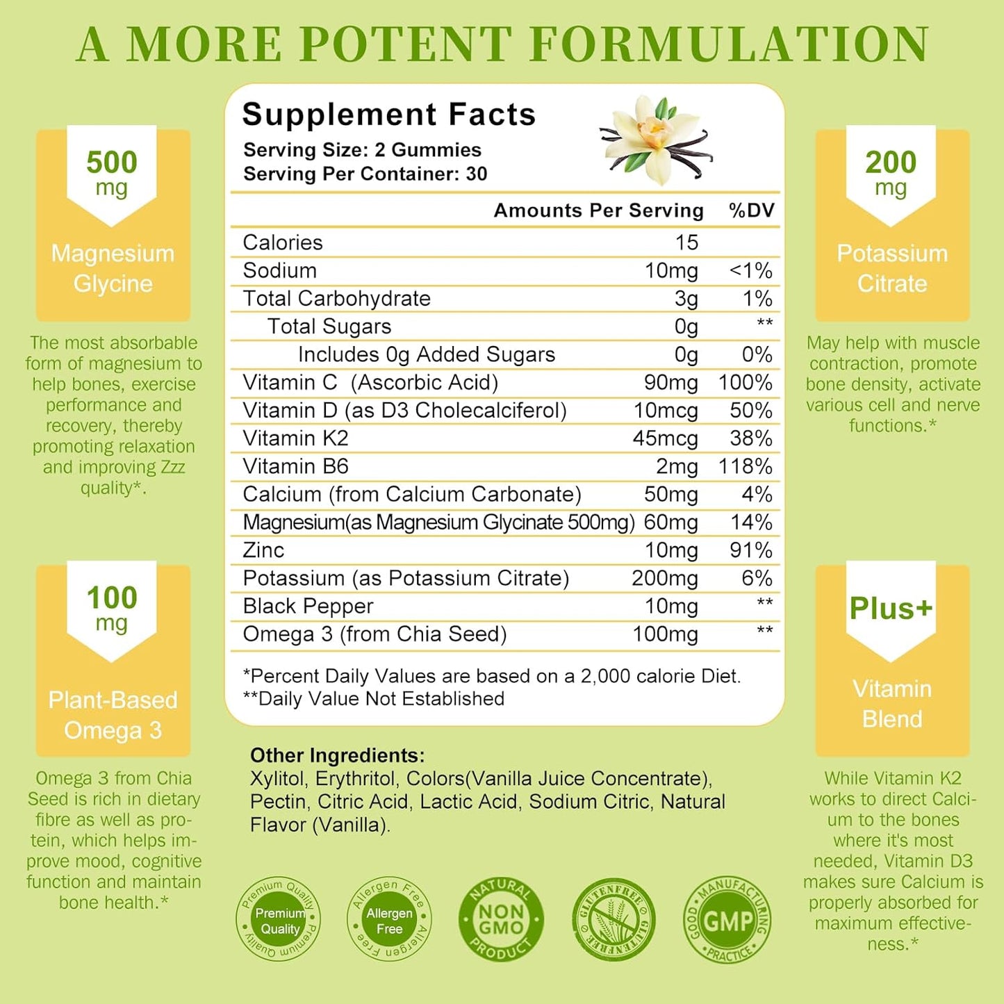 Magnesium Potassium Supplement Gummies with Omega 3, B6, D3, K2 & Calcium - 120 Gummies for Sleep, Leg Cramps & Muscle Relaxation