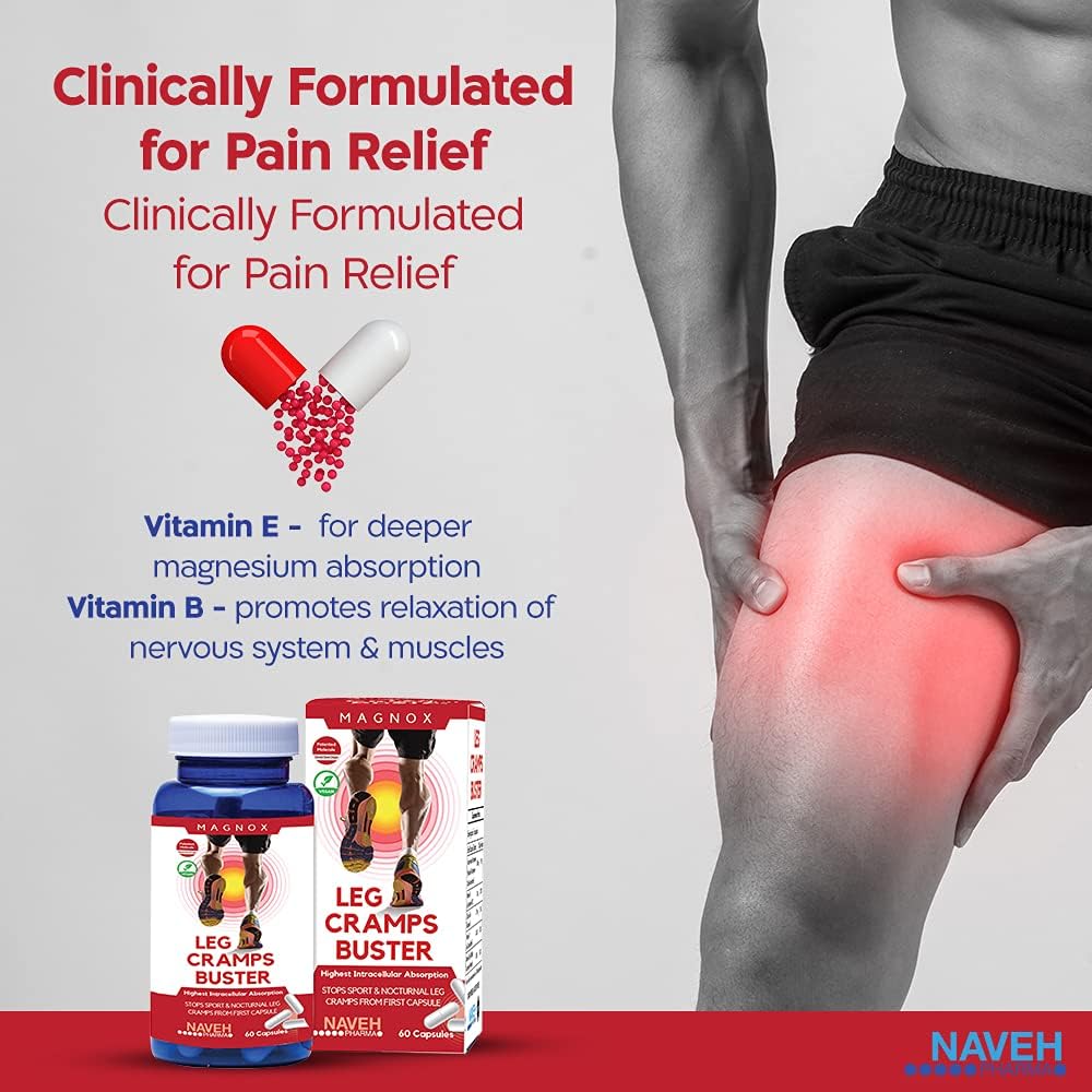 Magnesium Supplement for Leg Cramps Relief | 380mg for Nighttime Cramps | Dead Sea Minerals for Muscle Spasms | 3X Absorption | 60 Capsules
