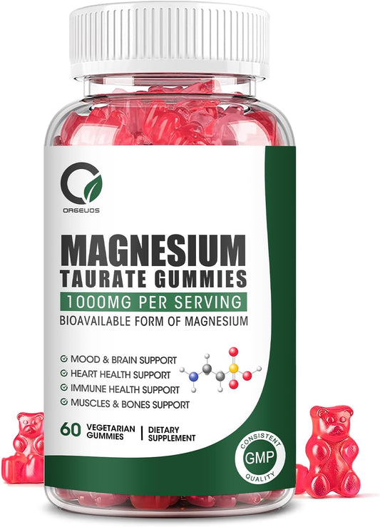 Magnesium Taurate Gummies with Magnesium Glycinate & Citrate - Heart Health, Muscle Function, Mood Support - Vegetarian, Non-GMO