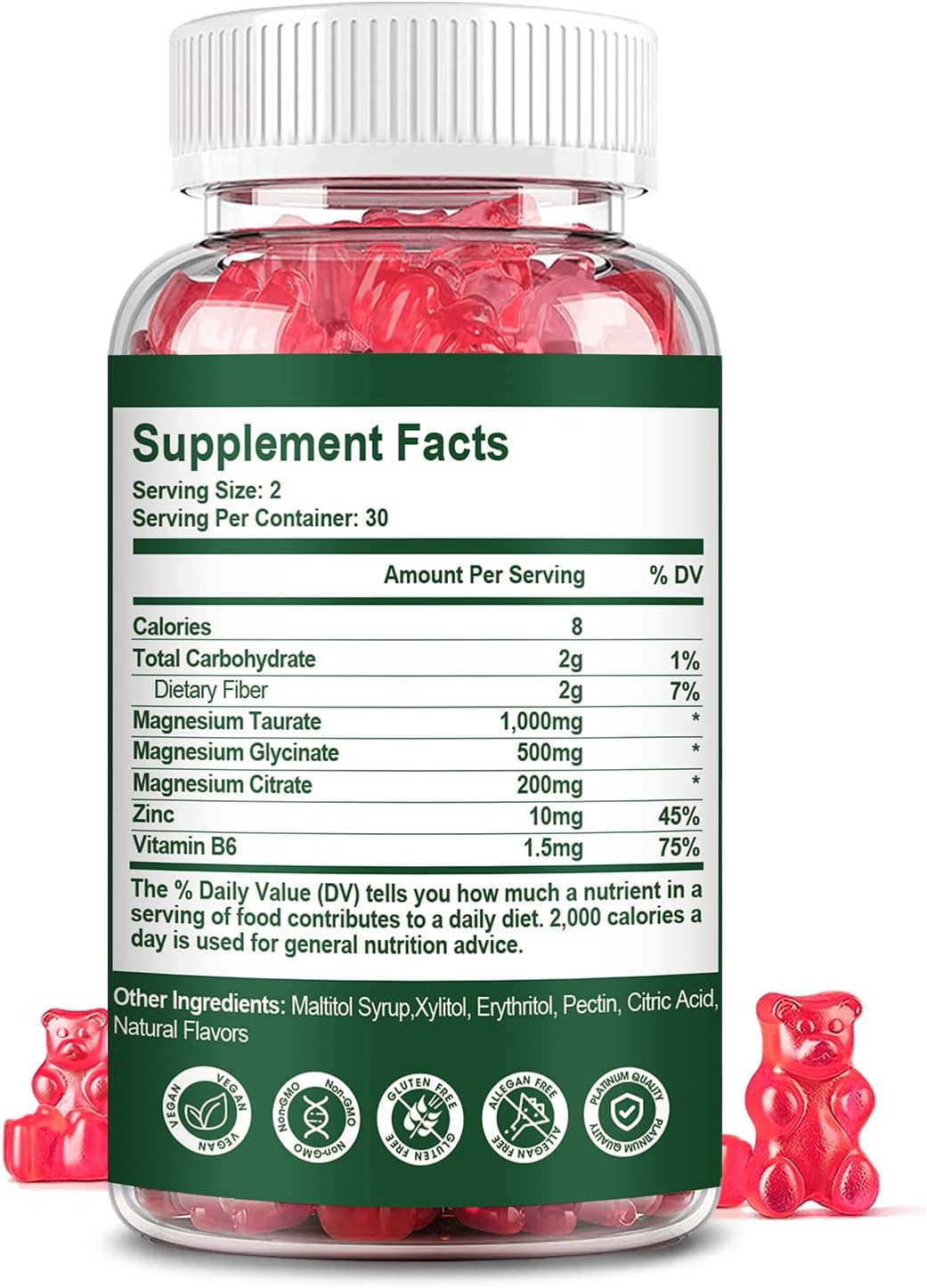 Magnesium Taurate Gummies with Magnesium Glycinate & Citrate - Heart Health, Muscle Function, Mood Support - Vegetarian, Non-GMO
