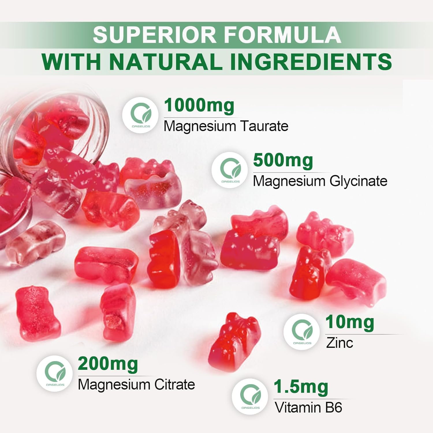 Magnesium Taurate Gummies with Magnesium Glycinate & Citrate - Heart Health, Muscle Function, Mood Support - Vegetarian, Non-GMO