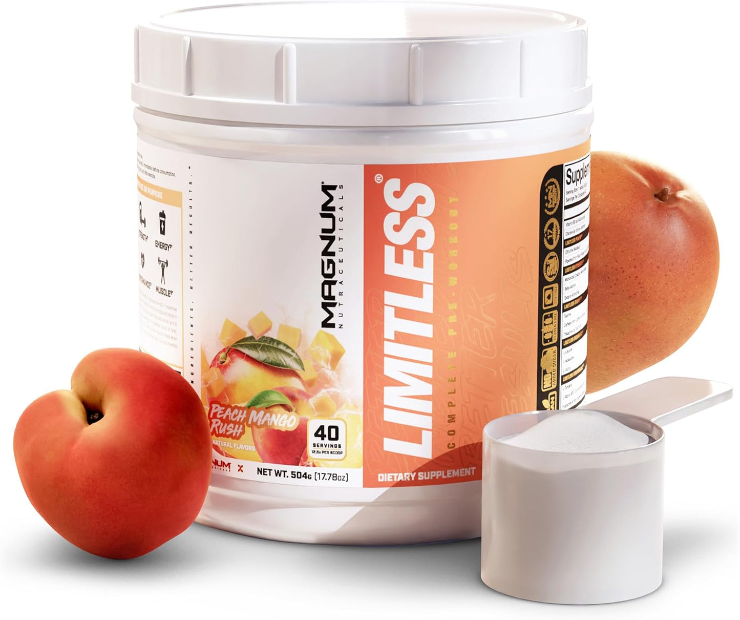 Magnum 504g Pre Workout Powder - Energy Boost for Men and Women, Enhances Focus and Endurance - Peach Mango Flavor