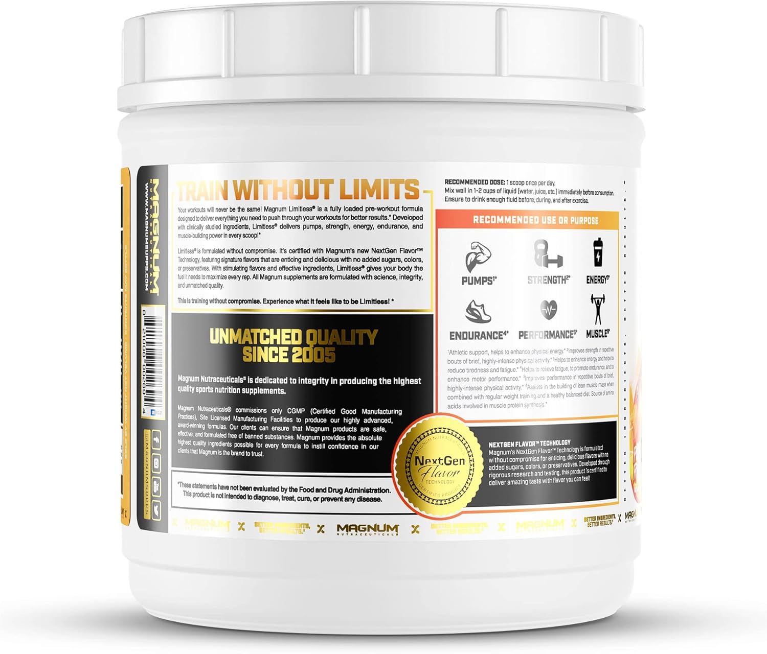 Magnum 504g Pre Workout Powder - Energy Boost for Men and Women, Enhances Focus and Endurance - Peach Mango Flavor