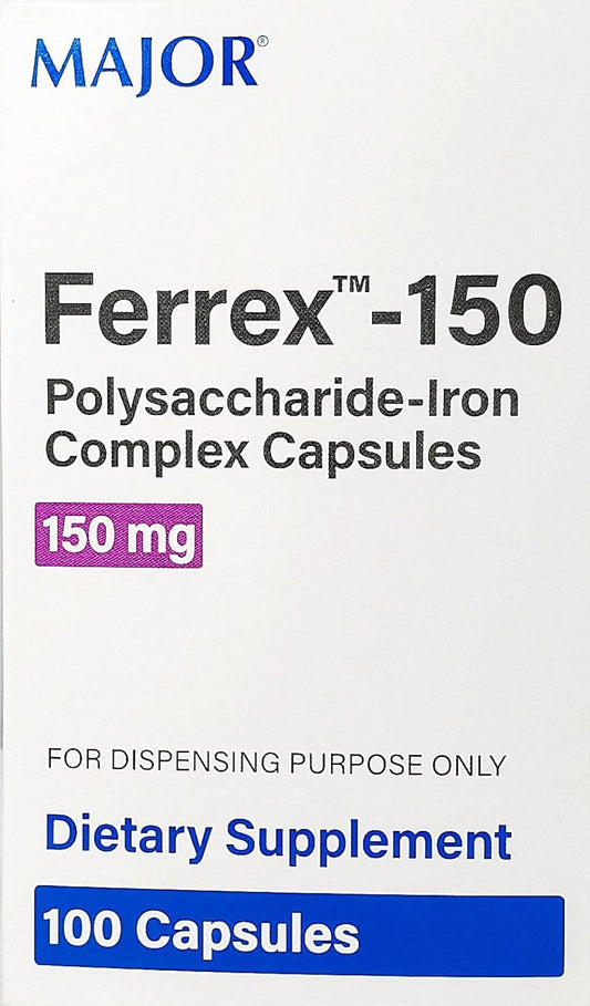 MAJOR PHARM Ferrex-150 Polysaccharide-Iron Complex Capsules 100 Count