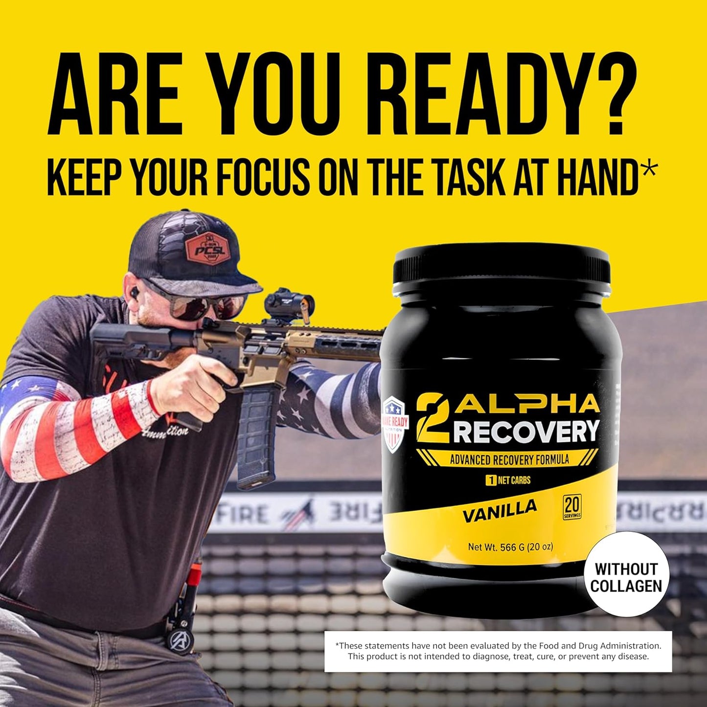 Make Ready Nutrition 2ALPHA Recovery Vanilla Protein Shake - Hydrolyzed Whey Isolate with Essential Nutrients for Shooters - 25g Protein for Muscle Recovery - 566g