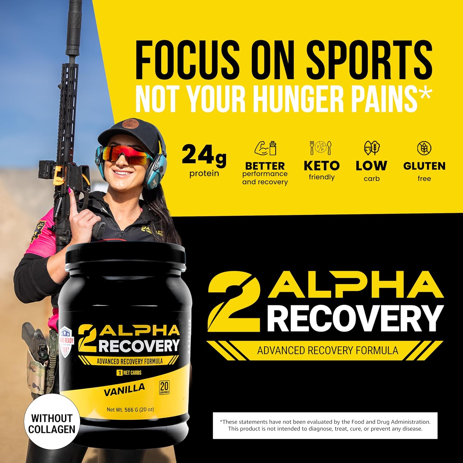 Make Ready Nutrition 2ALPHA Recovery Vanilla Protein Shake - Hydrolyzed Whey Isolate with Essential Nutrients for Shooters - 25g Protein for Muscle Recovery - 566g