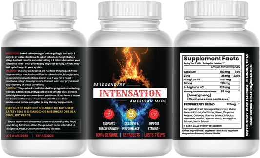 Male Enhancement Supplement for Stamina & Energy Boost - All Natural Ingredients - Last Longer, Increase Size & Strength - 12 Tablets