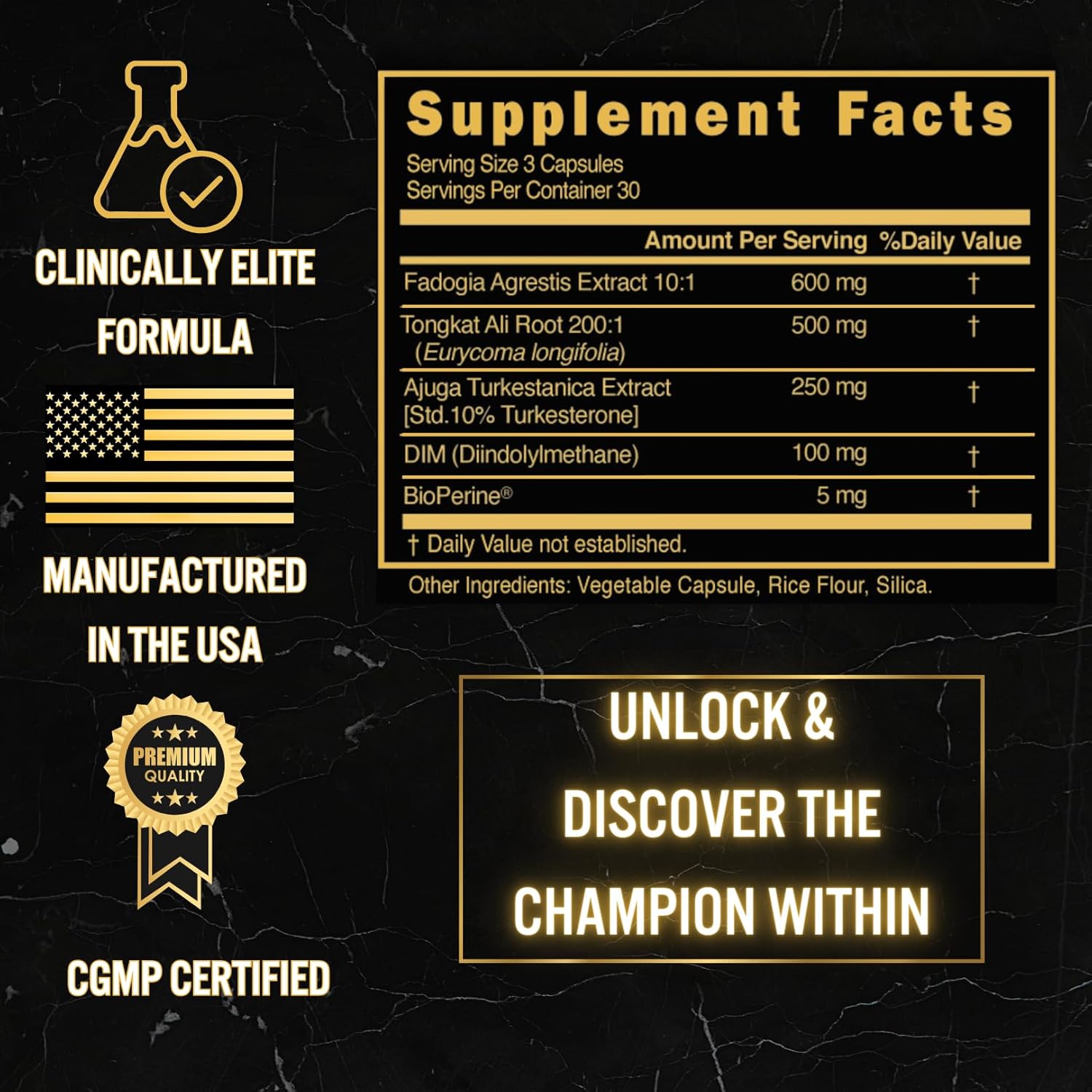 Male Enhancement Supplement with Fadogia Agrestis, Turkesterone, Tongkat Ali, and DIM - Boost Performance and Vitality!