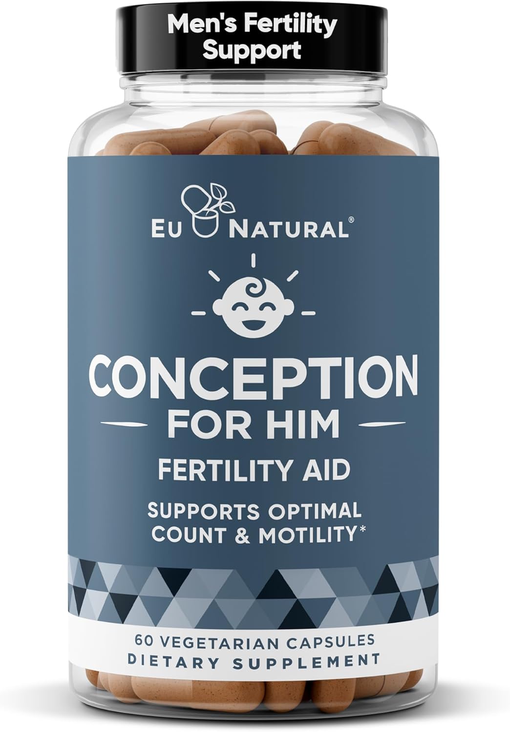 Male Fertility Booster with Ashwagandha, Folate, Magnesium & Zinc - 60 Veg Capsules by Eu Natural