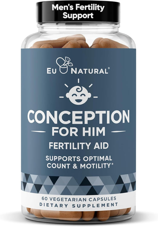 Male Fertility Booster with Ashwagandha, Folate, Magnesium & Zinc - 60 Veg Capsules by Eu Natural