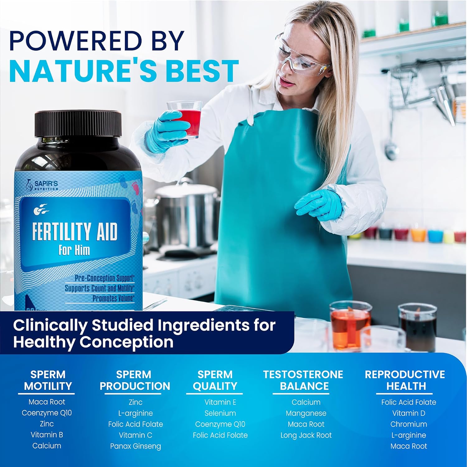 Male Fertility Supplement for Boosting Sperm Count and Strength - Fertility Supplements for Men with Zinc, Folate Acid, and Vitamins D, E - Mens Prenatal Vitamins