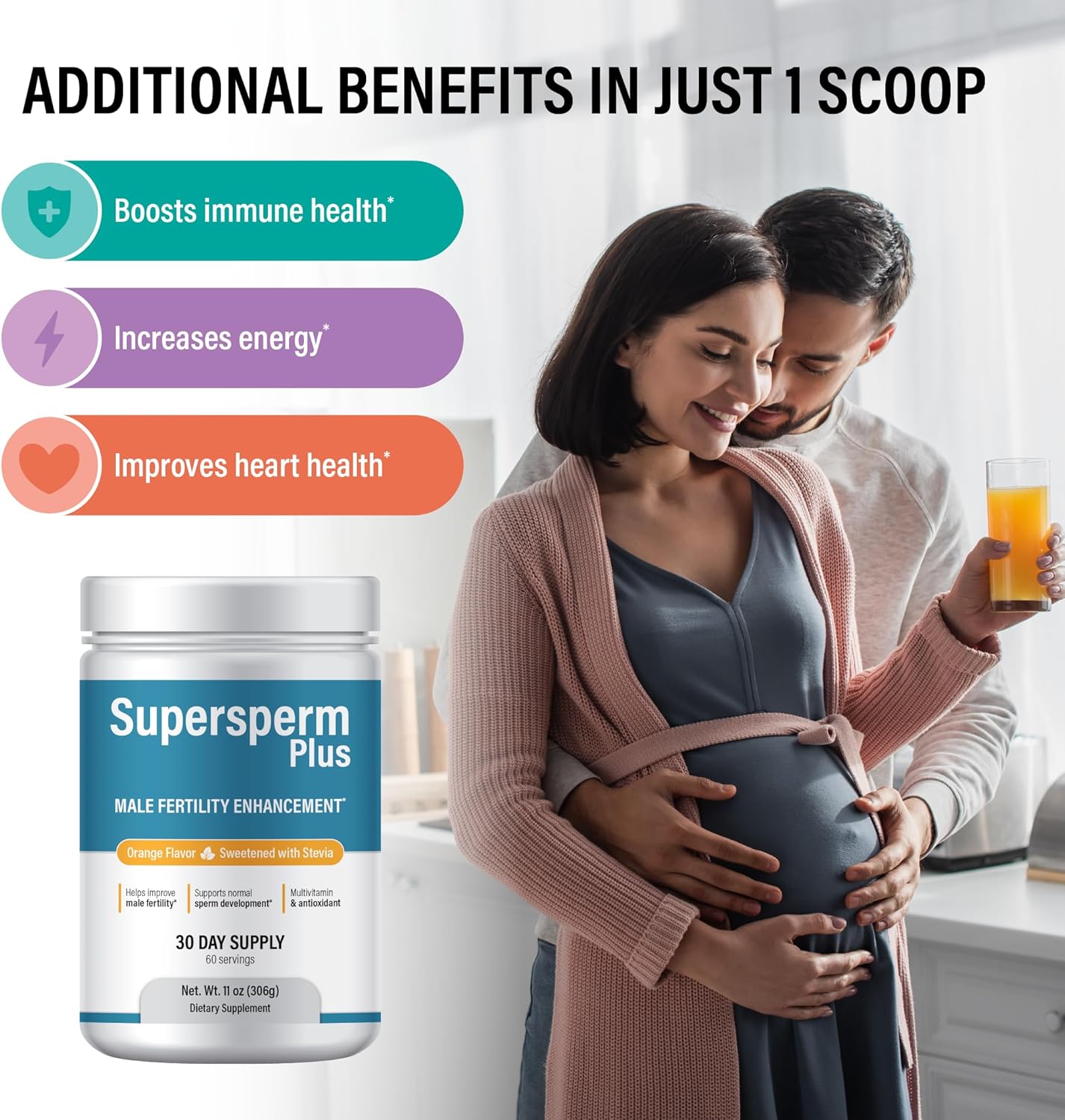 Male Fertility Supplement with L-Carnitine and L-Arginine for Optimal Sperm Count and Volume - 1 Month Supply of Powder - Preconception Formula